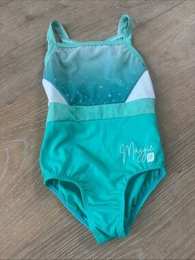 MAGGIE × SYLVIA P Girls Teal Shimmer Leotard Child Size 4